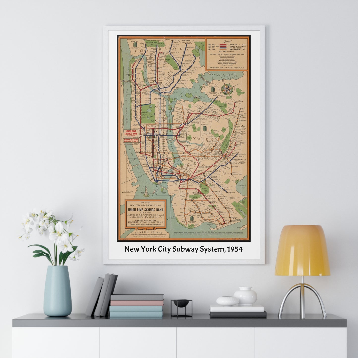 New York City Subway System Map,1954