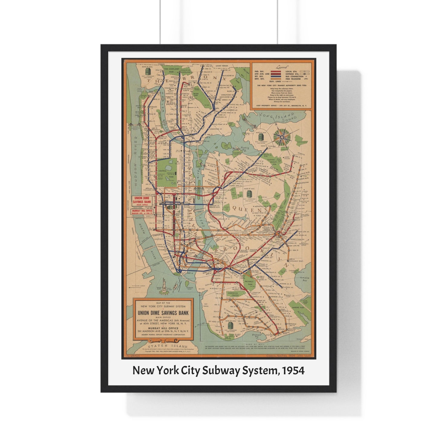 New York City Subway System Map,1954