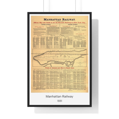 Manhattan Railway Map, New York City, 1881