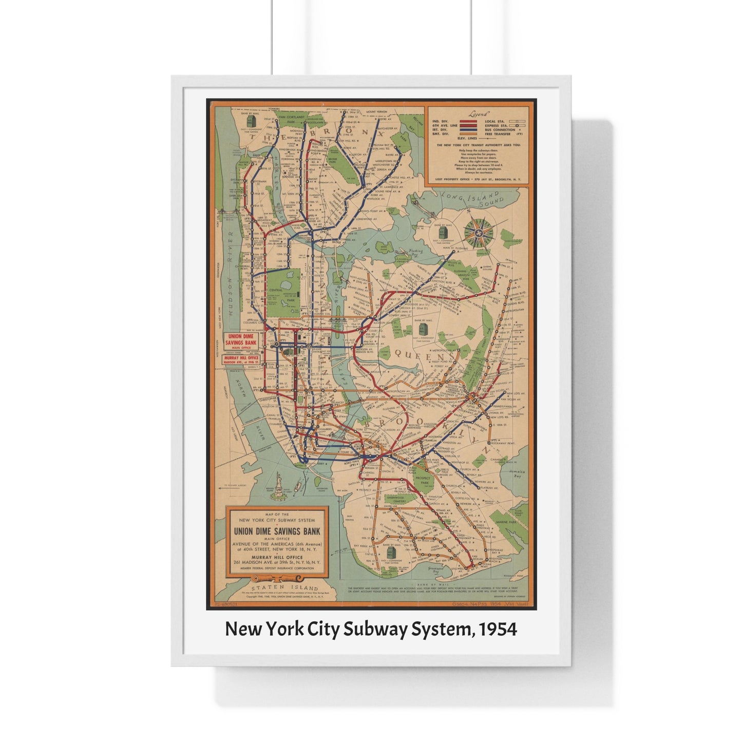 New York City Subway System Map,1954