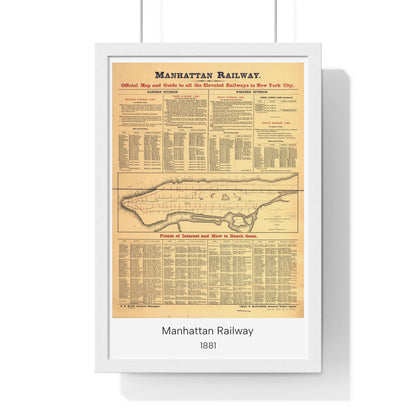 Manhattan Railway Map, New York City, 1881