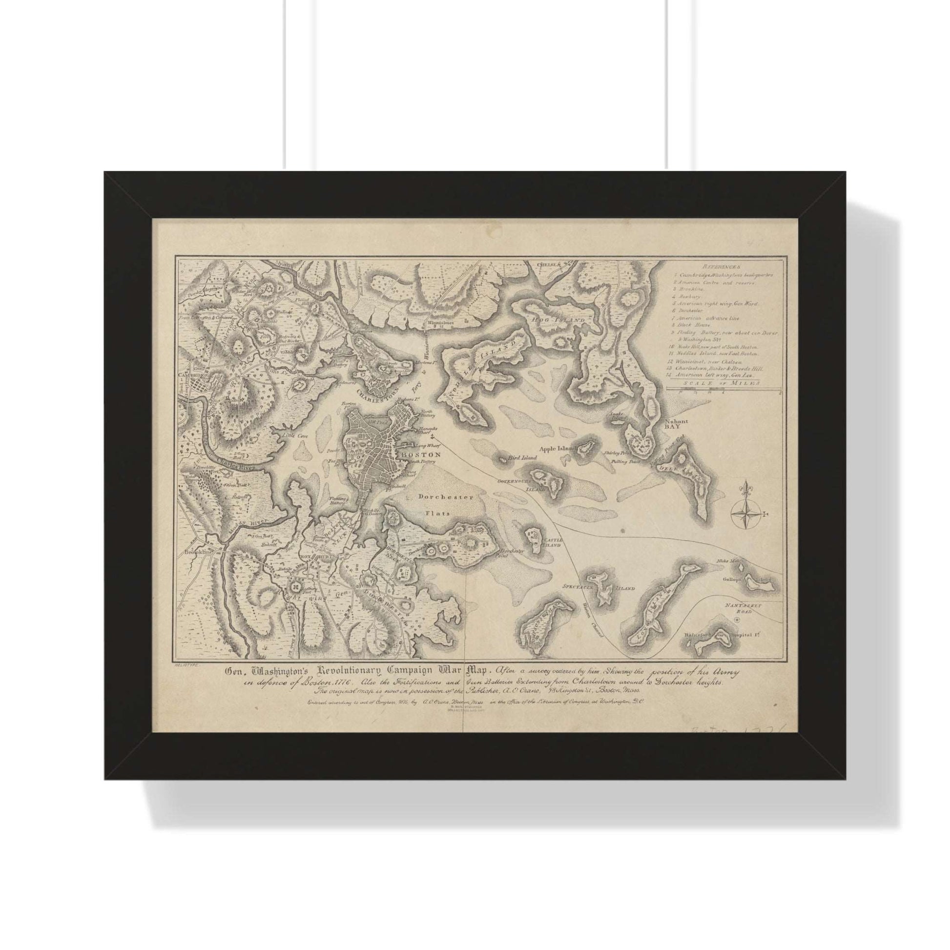 General Washington's Revolutionary Campaign War Map: Defending Boston, 1776 Framed Poster