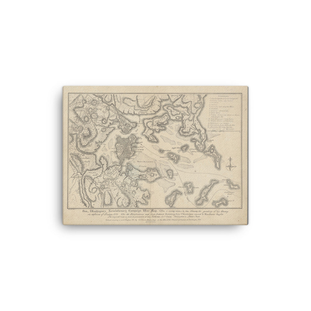 General Washington's Revolutionary Campaign War Map: Defending Boston, 1776, Canvas