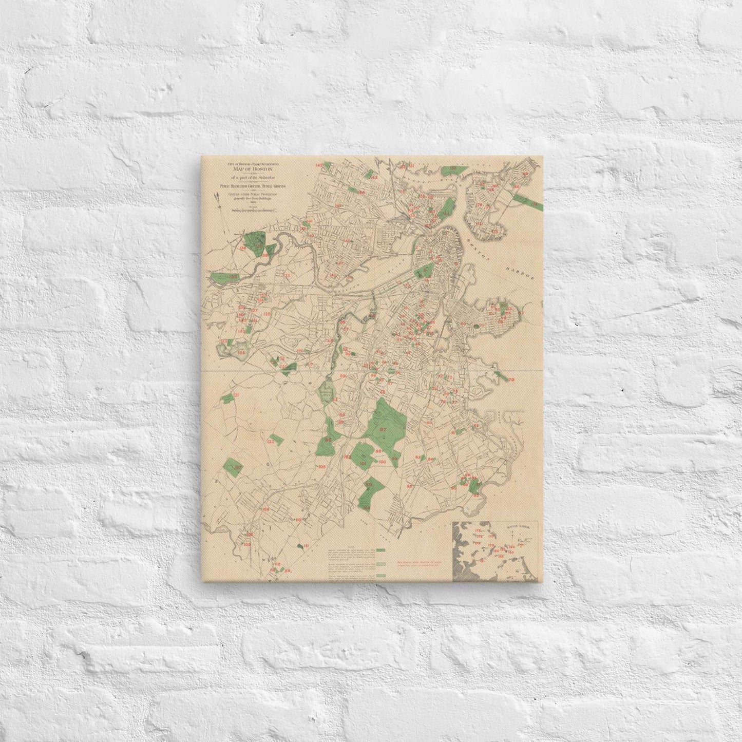 Map of Historic Boston, MA: 1886 Canvas