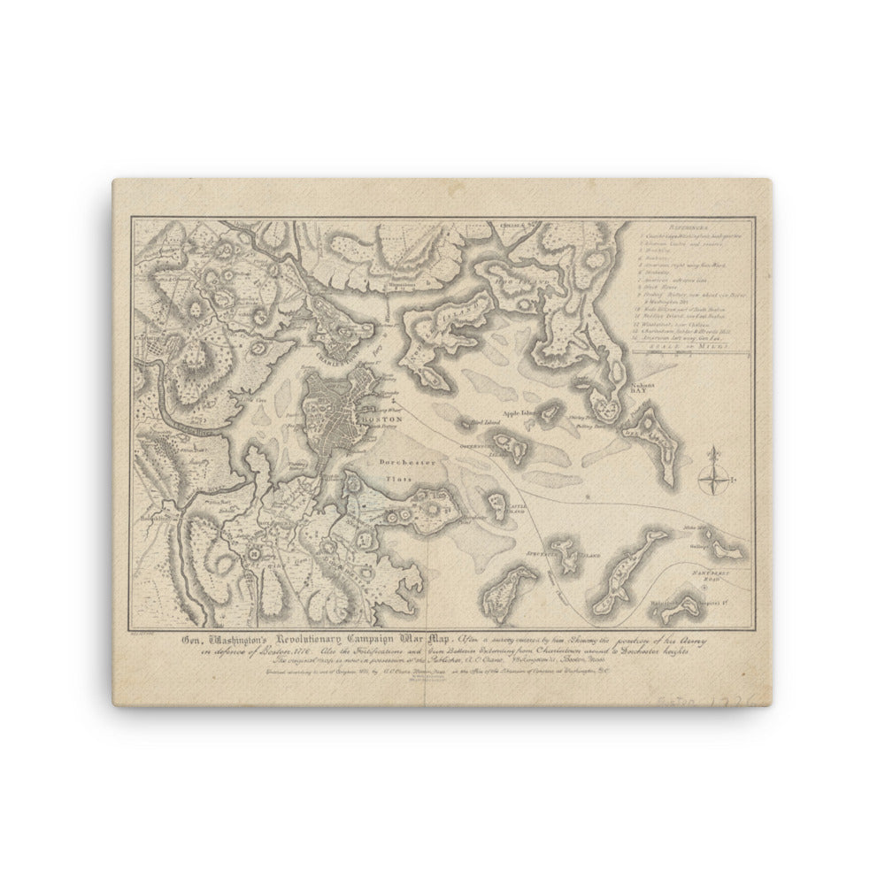 General Washington's Revolutionary Campaign War Map: Defending Boston, 1776, Canvas