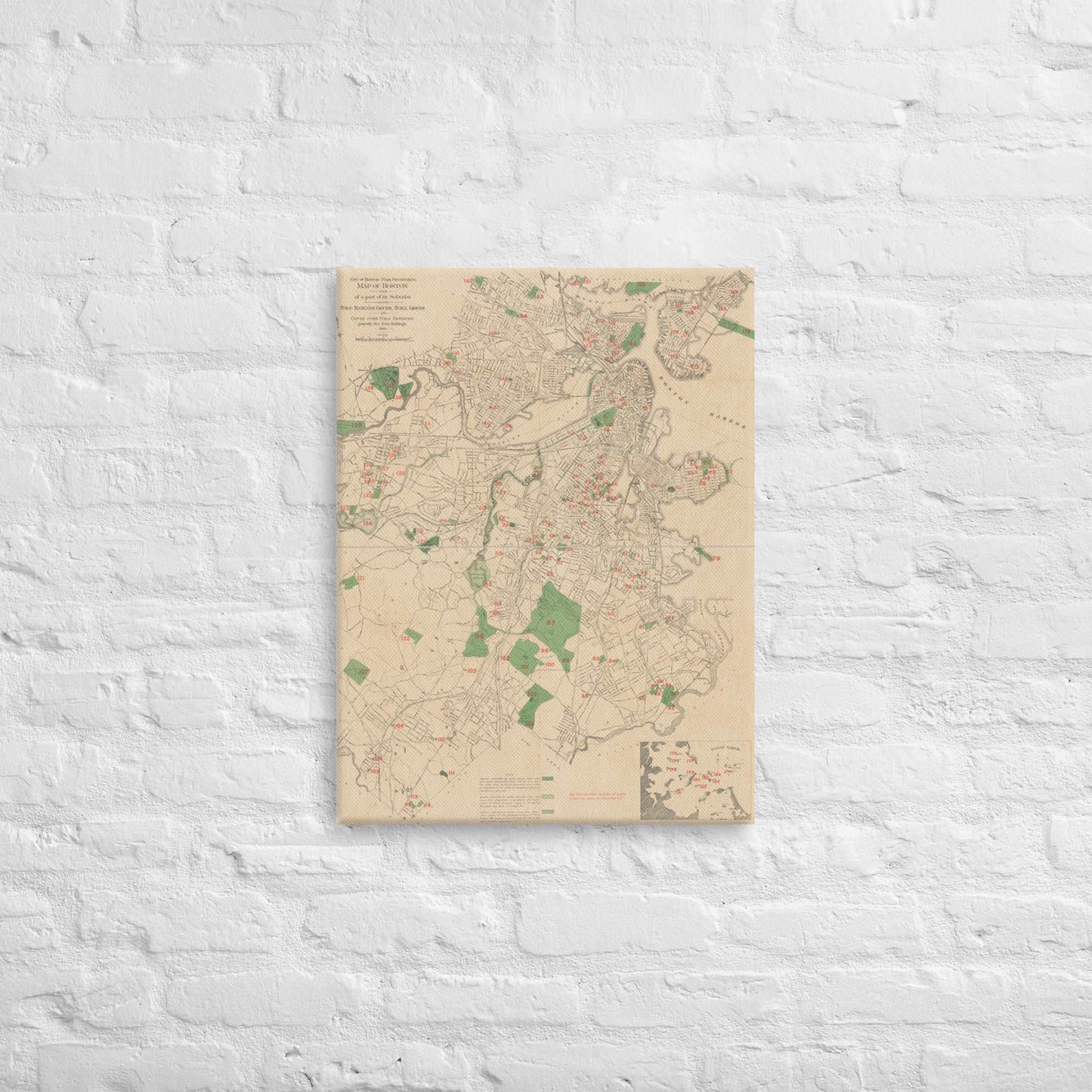 Map of Historic Boston, MA: 1886 Canvas