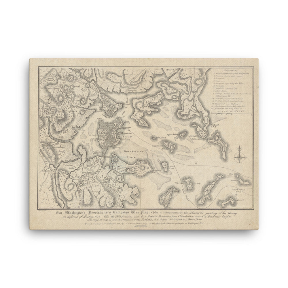 General Washington's Revolutionary Campaign War Map: Defending Boston, 1776, Canvas