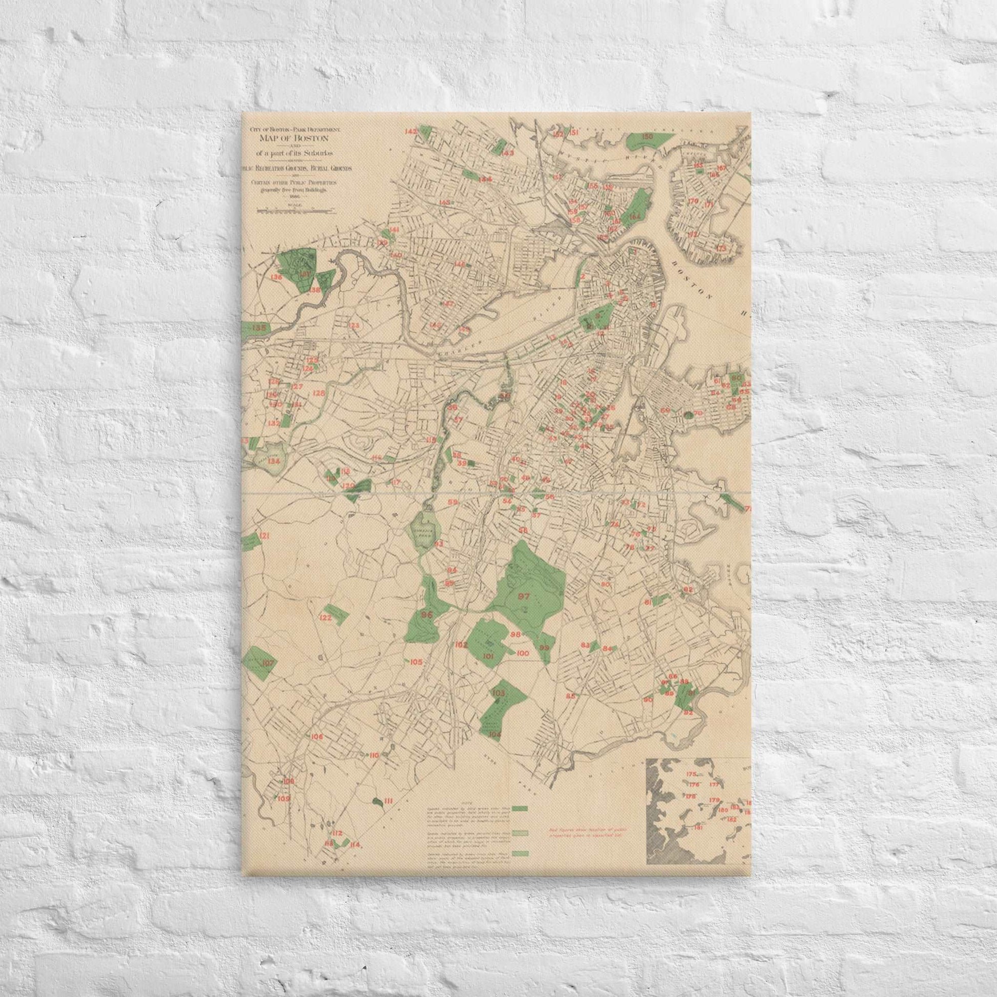 Map of Historic Boston, MA: 1886 Canvas