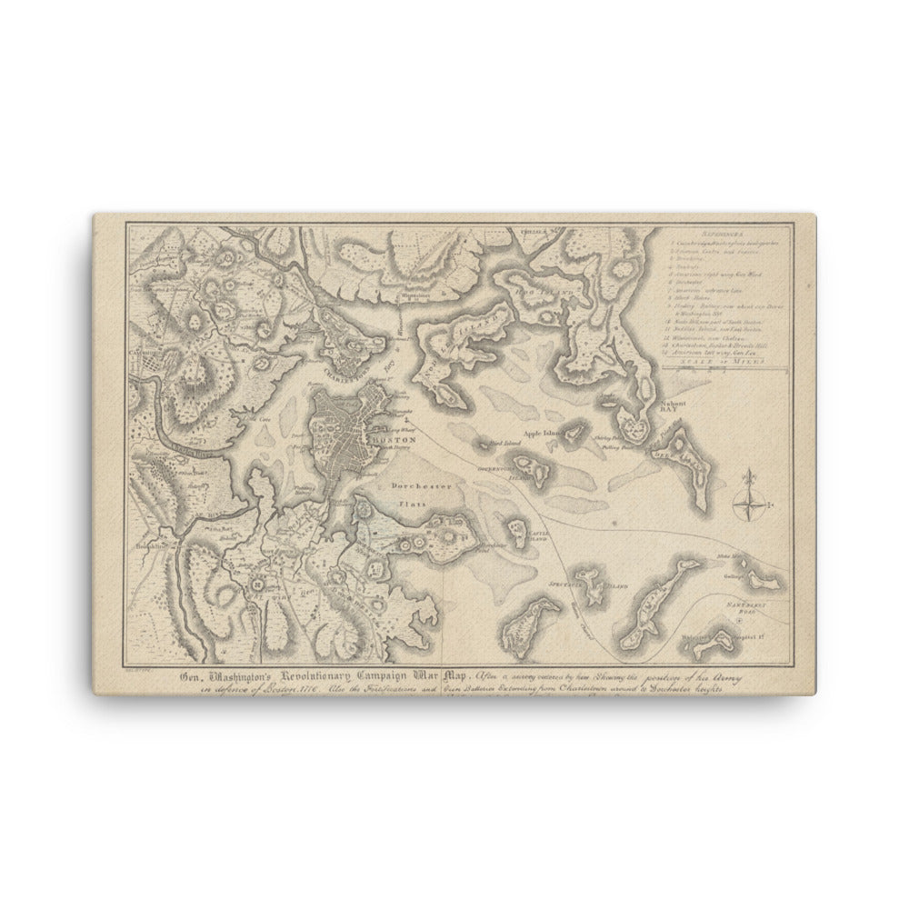 General Washington's Revolutionary Campaign War Map: Defending Boston, 1776, Canvas