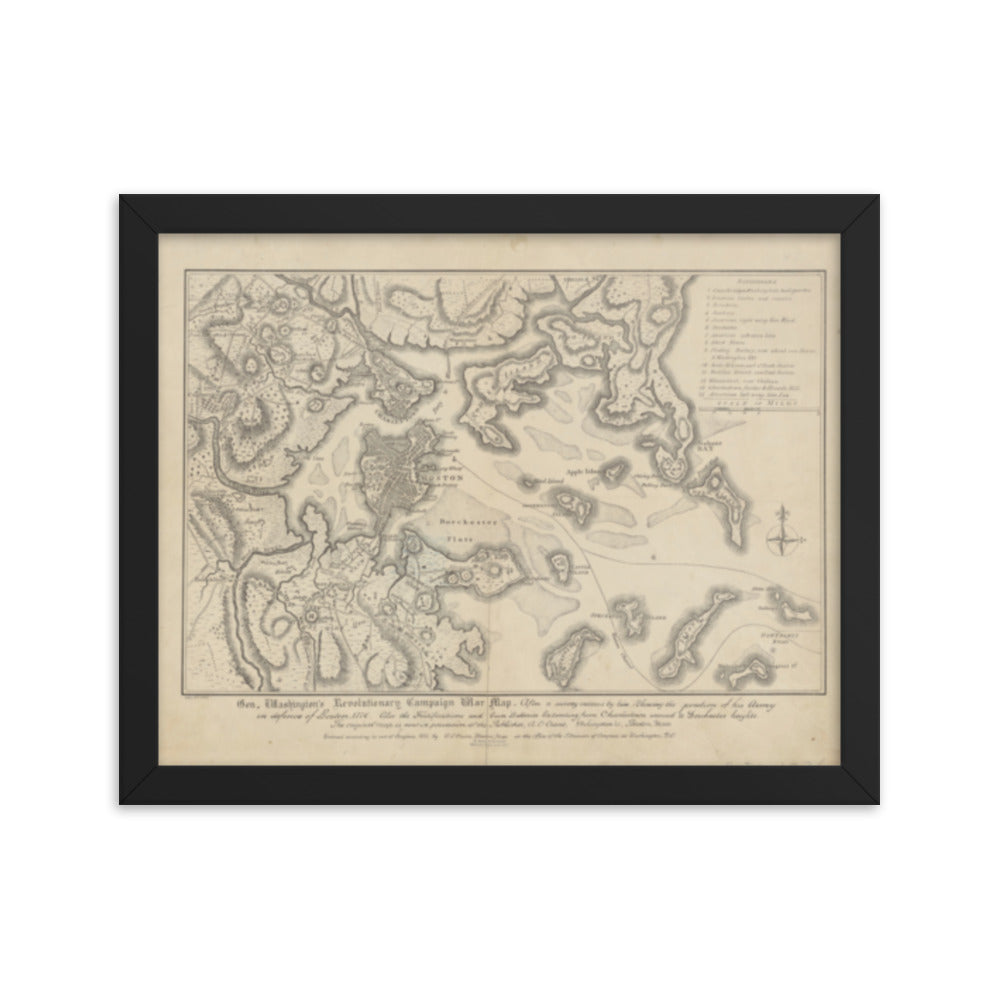 General Washington's Revolutionary Campaign War Map: Defending Boston, 1776 Framed Poster