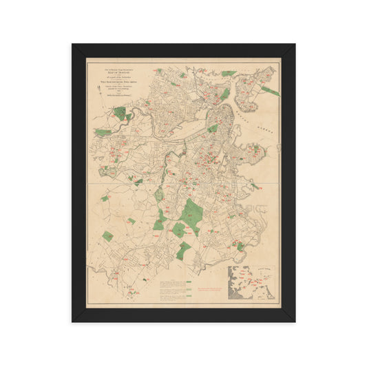 Map of Historic Boston, MA: 1886 Framed poster