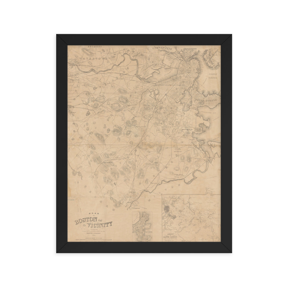 Map of Historic Boston, MA: 1868 Framed poster