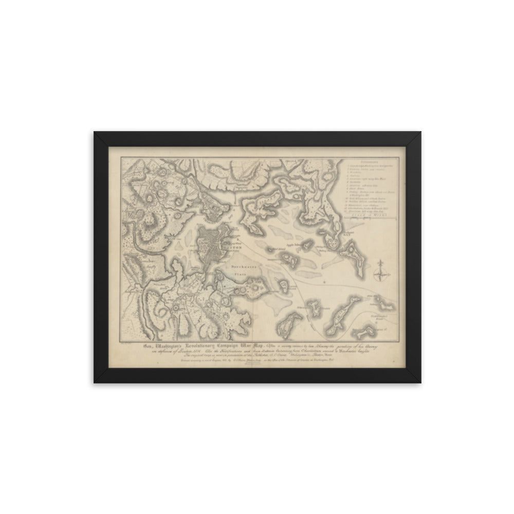 General Washington's Revolutionary Campaign War Map: Defending Boston, 1776 Framed Poster