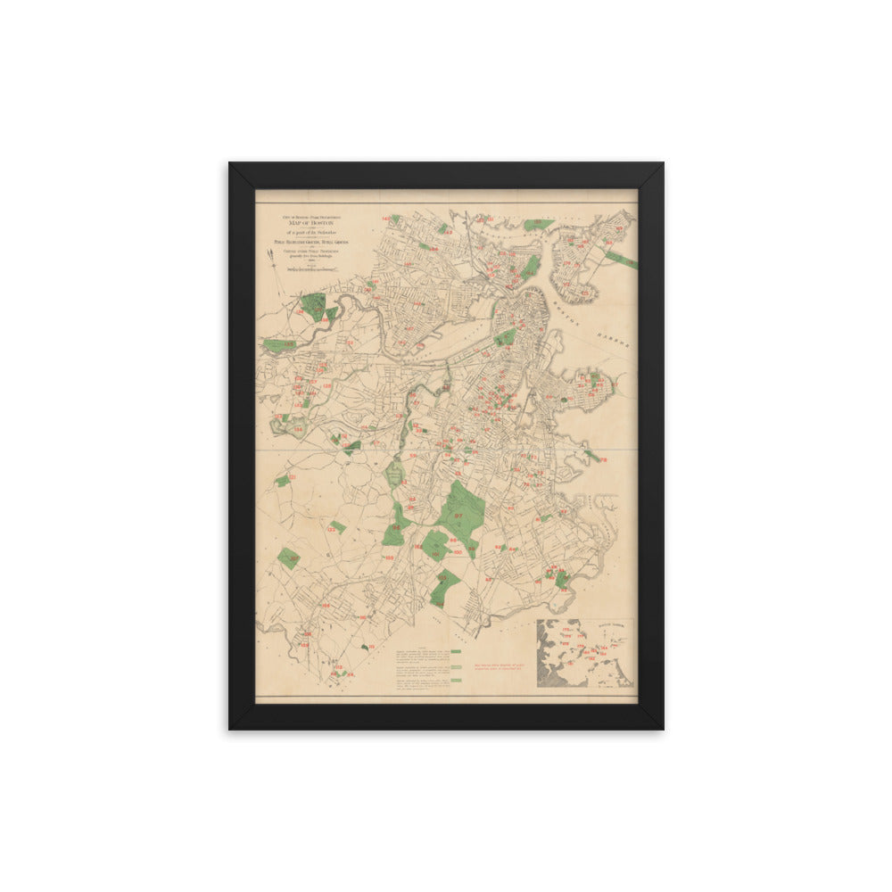 Map of Historic Boston, MA: 1886 Framed poster