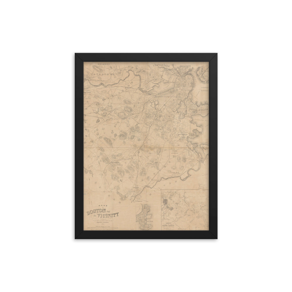 Map of Historic Boston, MA: 1868 Framed poster