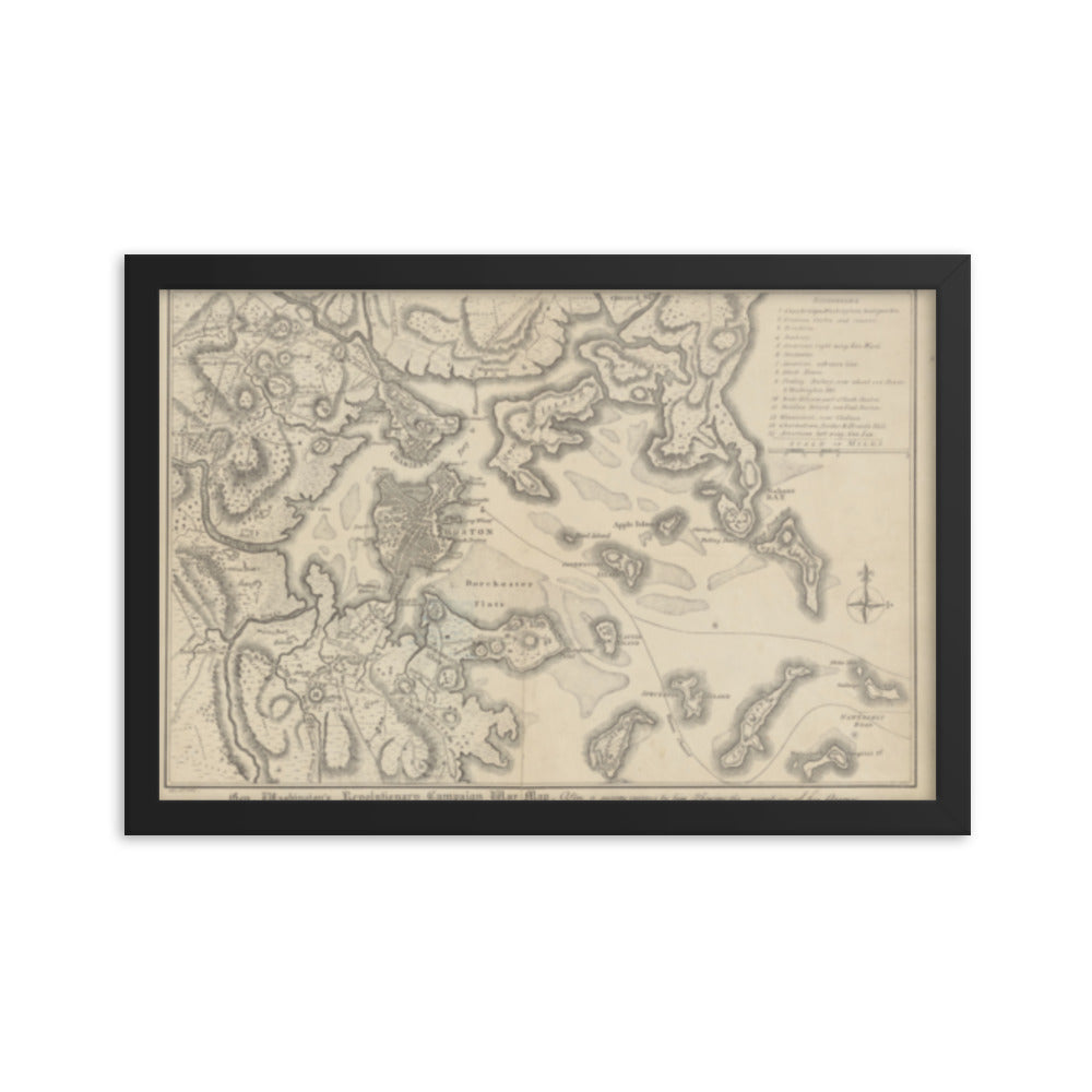 General Washington's Revolutionary Campaign War Map: Defending Boston, 1776 Framed Poster