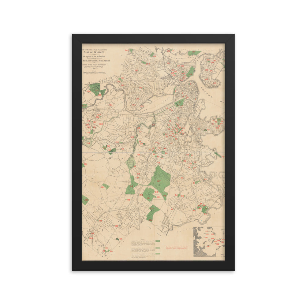 Map of Historic Boston, MA: 1886 Framed poster