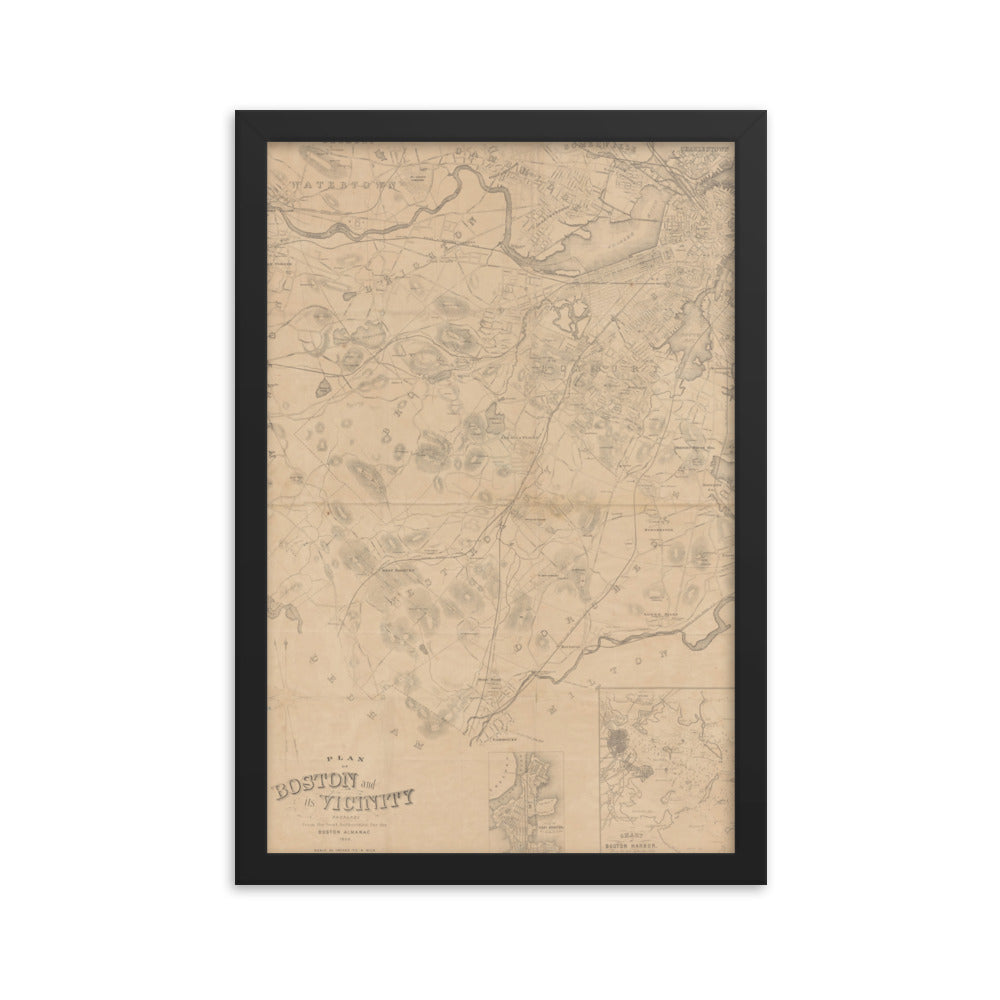 Map of Historic Boston, MA: 1868 Framed poster