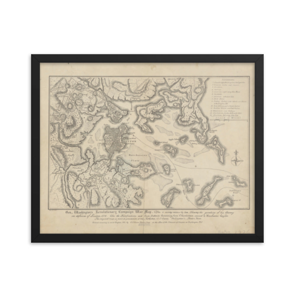 General Washington's Revolutionary Campaign War Map: Defending Boston, 1776 Framed Poster