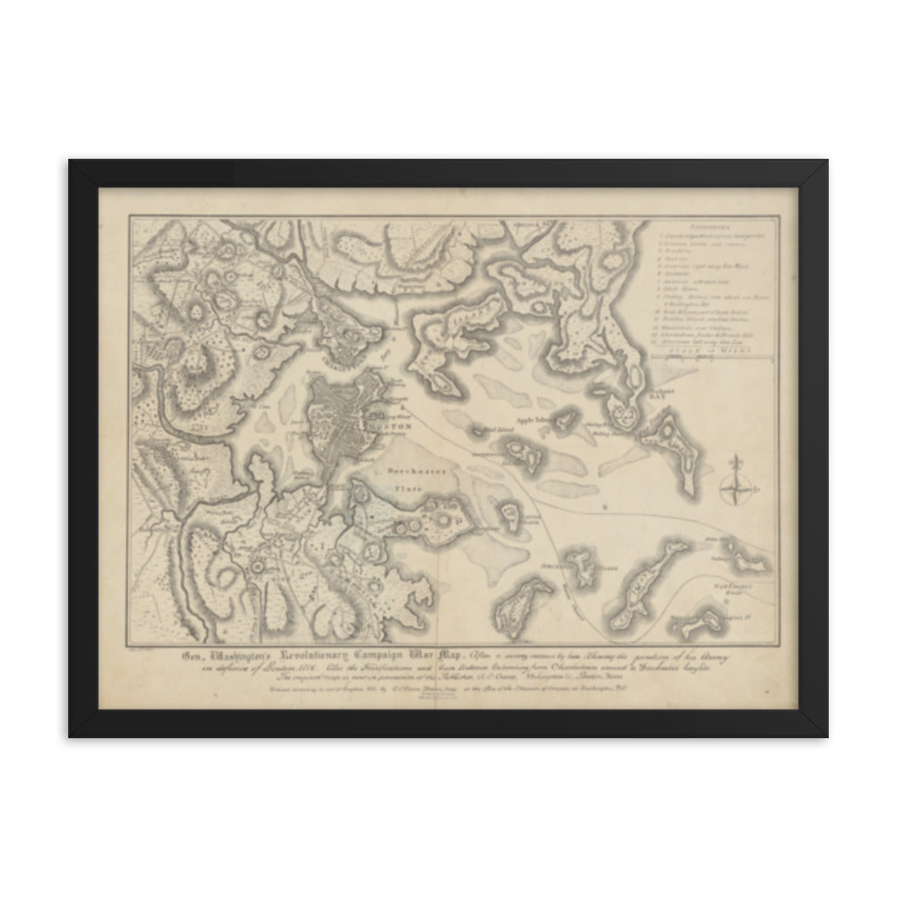 General Washington's Revolutionary Campaign War Map: Defending Boston, 1776 Framed Poster