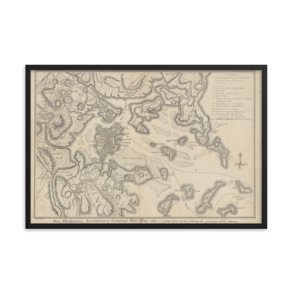 General Washington's Revolutionary Campaign War Map: Defending Boston, 1776 Framed Poster