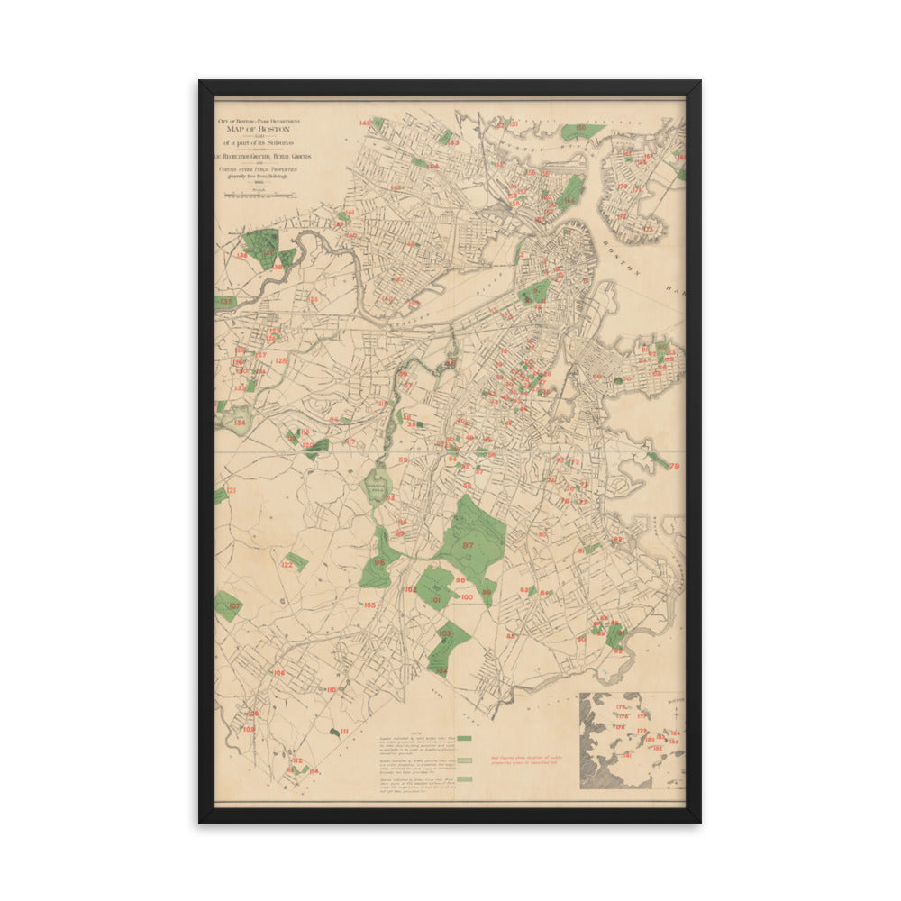 Map of Historic Boston, MA: 1886 Framed poster