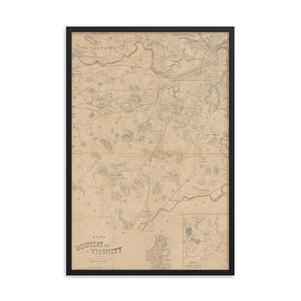 Map of Historic Boston, MA: 1868 Framed poster