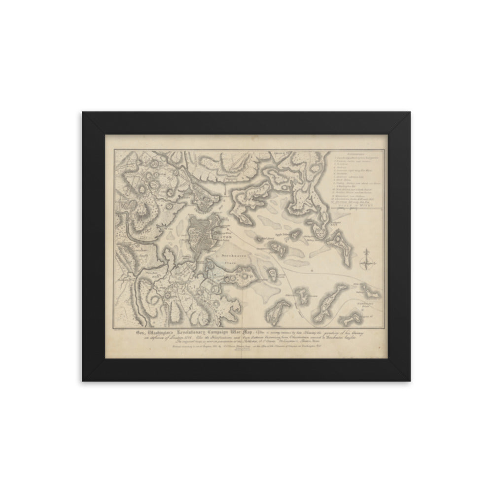 General Washington's Revolutionary Campaign War Map: Defending Boston, 1776 Framed Poster