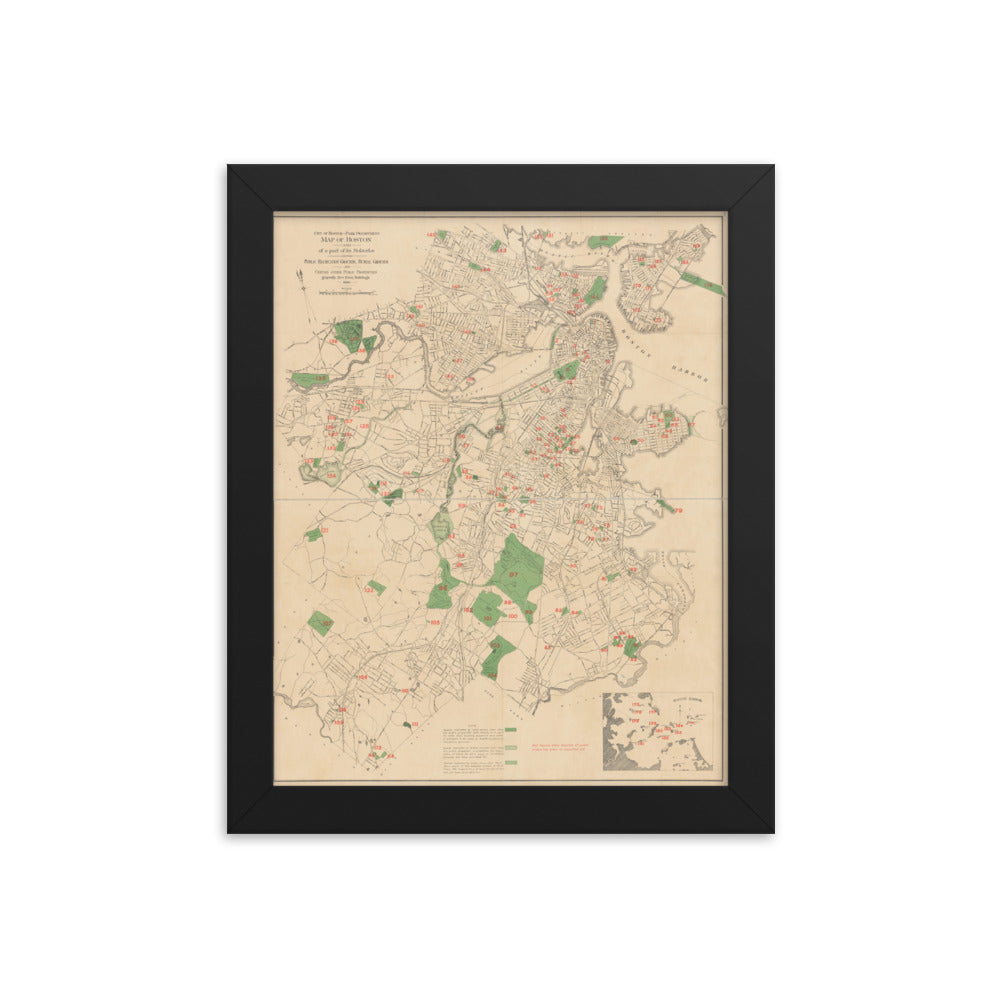 Map of Historic Boston, MA: 1886 Framed poster