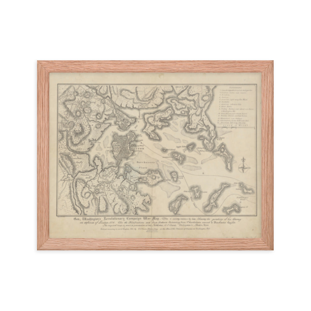 General Washington's Revolutionary Campaign War Map: Defending Boston, 1776 Framed Poster