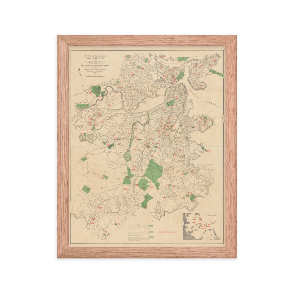 Map of Historic Boston, MA: 1886 Framed poster