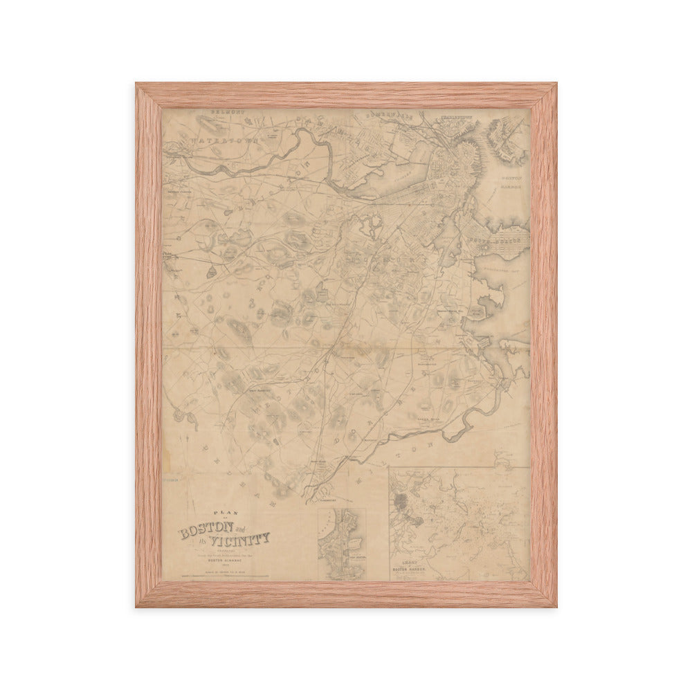 Map of Historic Boston, MA: 1868 Framed poster