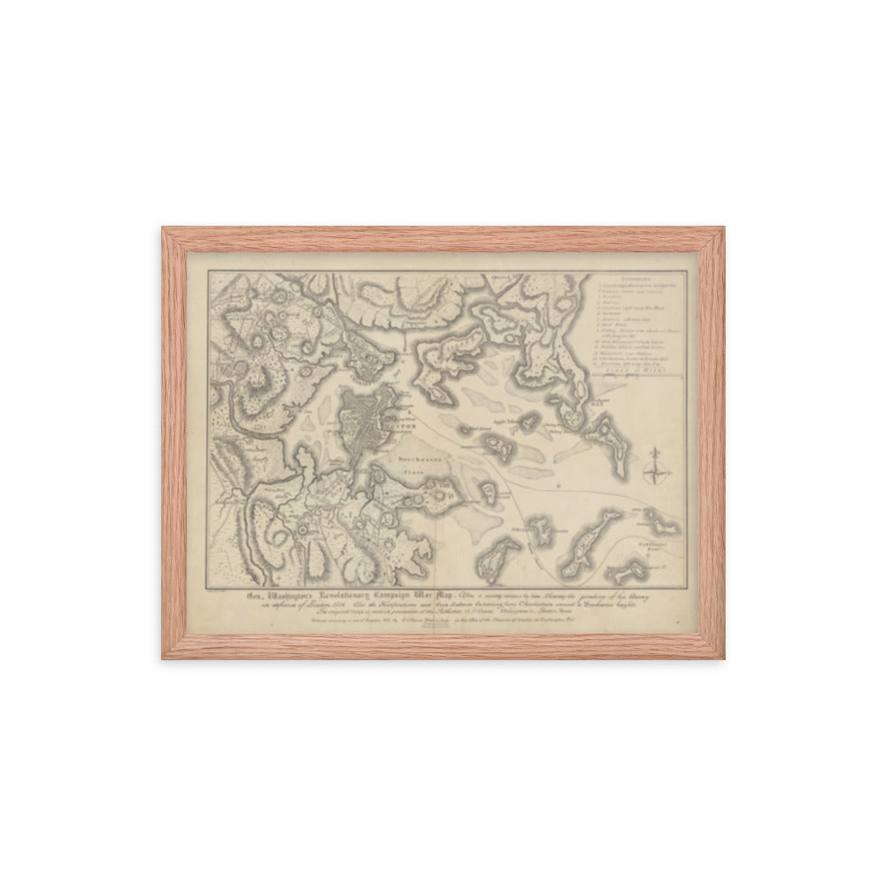 General Washington's Revolutionary Campaign War Map: Defending Boston, 1776 Framed Poster