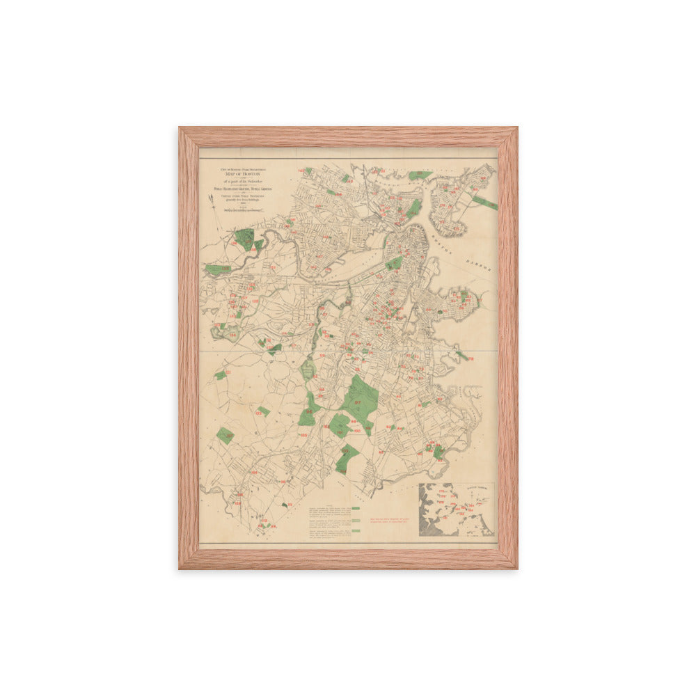 Map of Historic Boston, MA: 1886 Framed poster