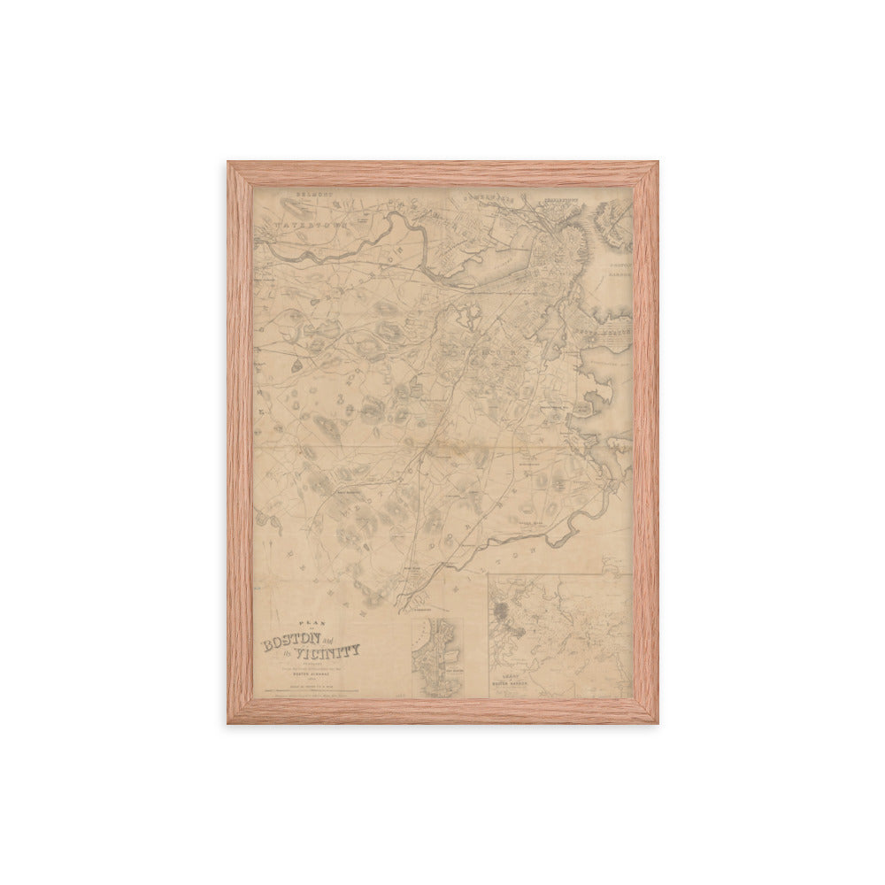 Map of Historic Boston, MA: 1868 Framed poster