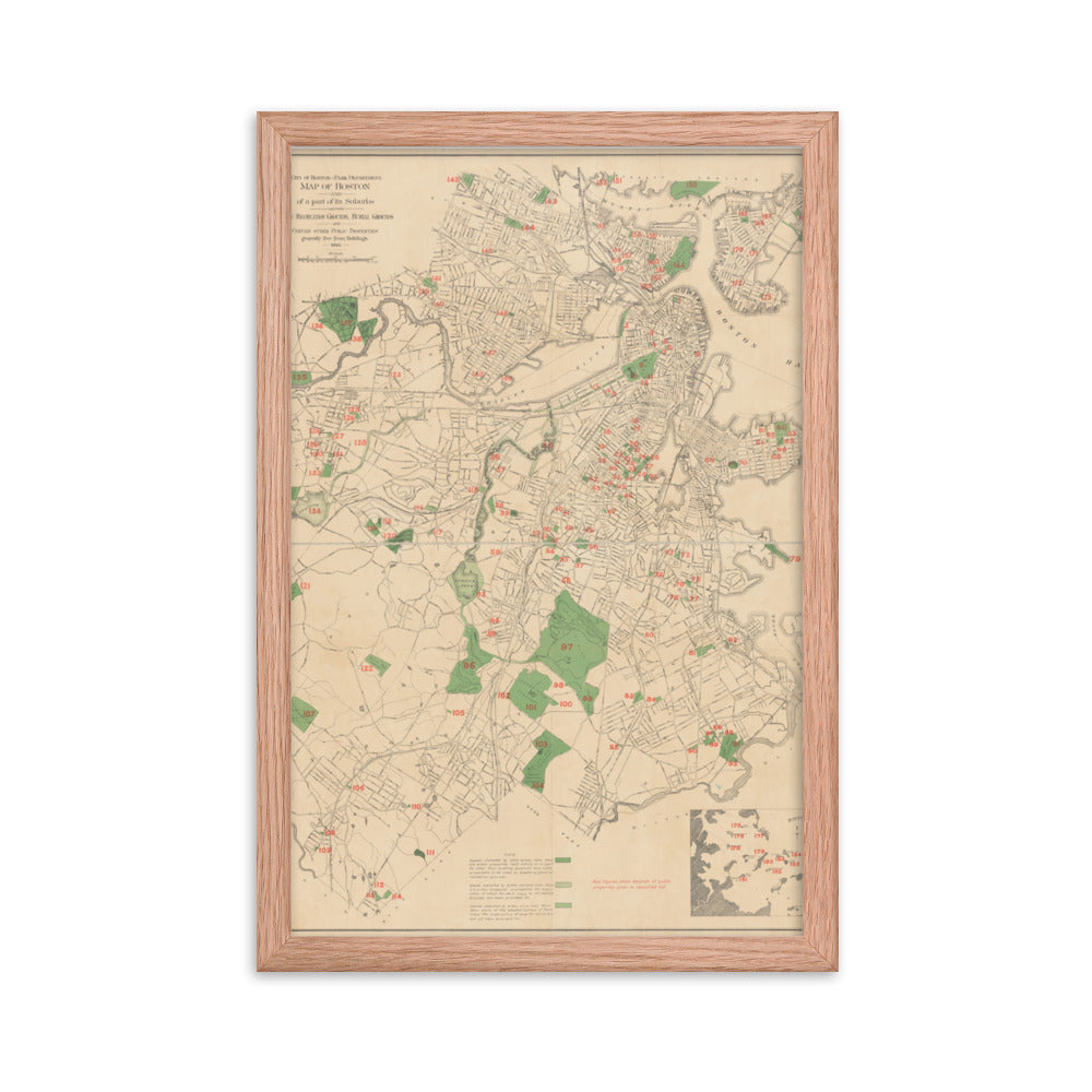 Map of Historic Boston, MA: 1886 Framed poster