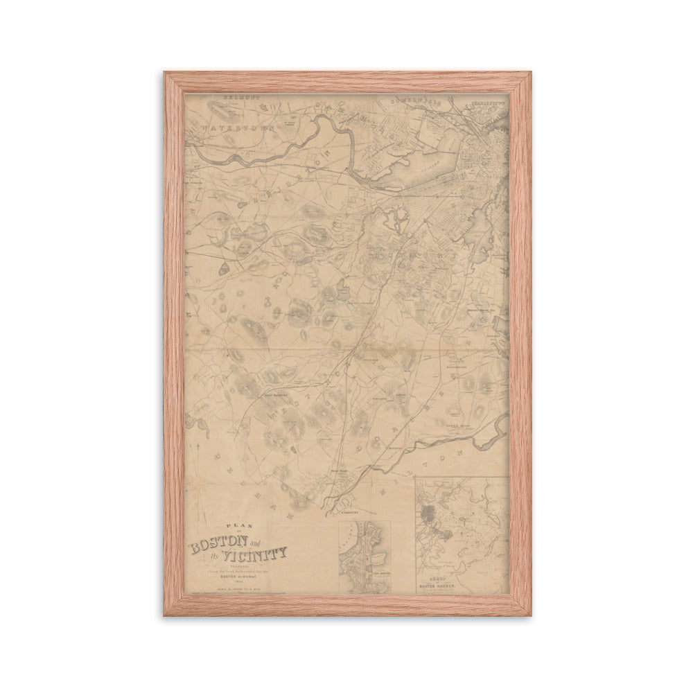 Map of Historic Boston, MA: 1868 Framed poster