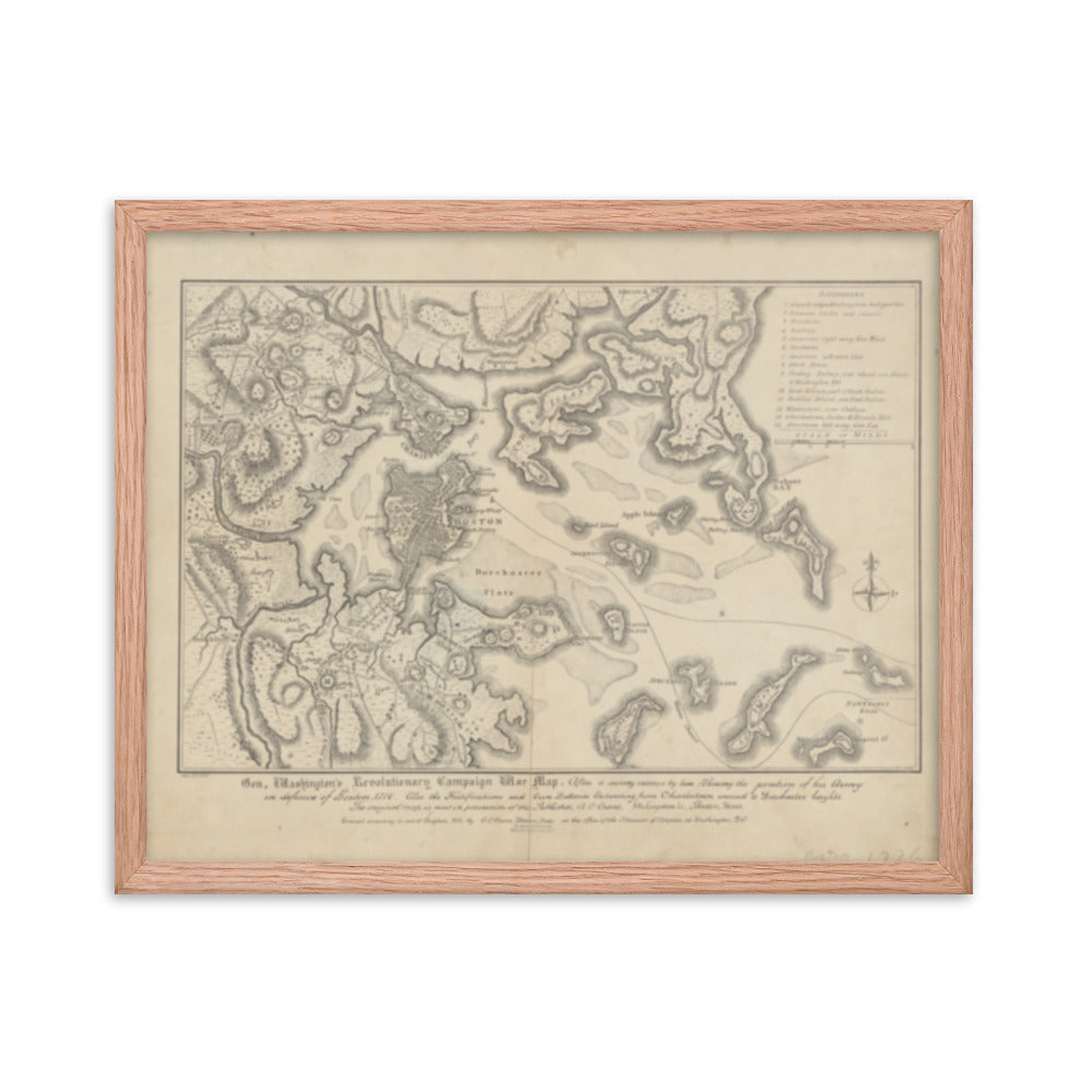 General Washington's Revolutionary Campaign War Map: Defending Boston, 1776 Framed Poster