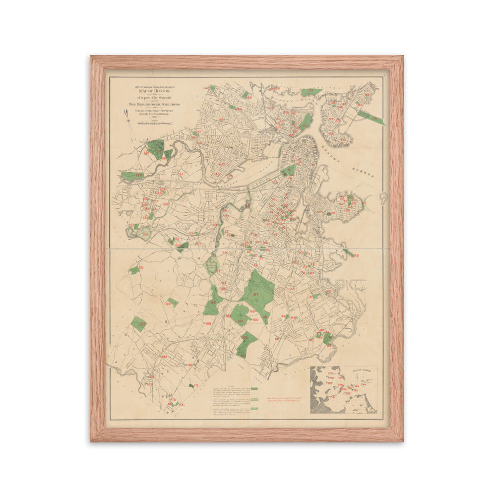 Map of Historic Boston, MA: 1886 Framed poster