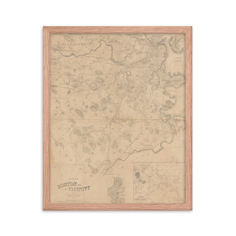 Map of Historic Boston, MA: 1868 Framed poster