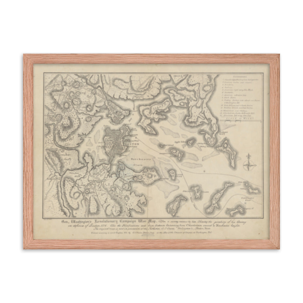 General Washington's Revolutionary Campaign War Map: Defending Boston, 1776 Framed Poster