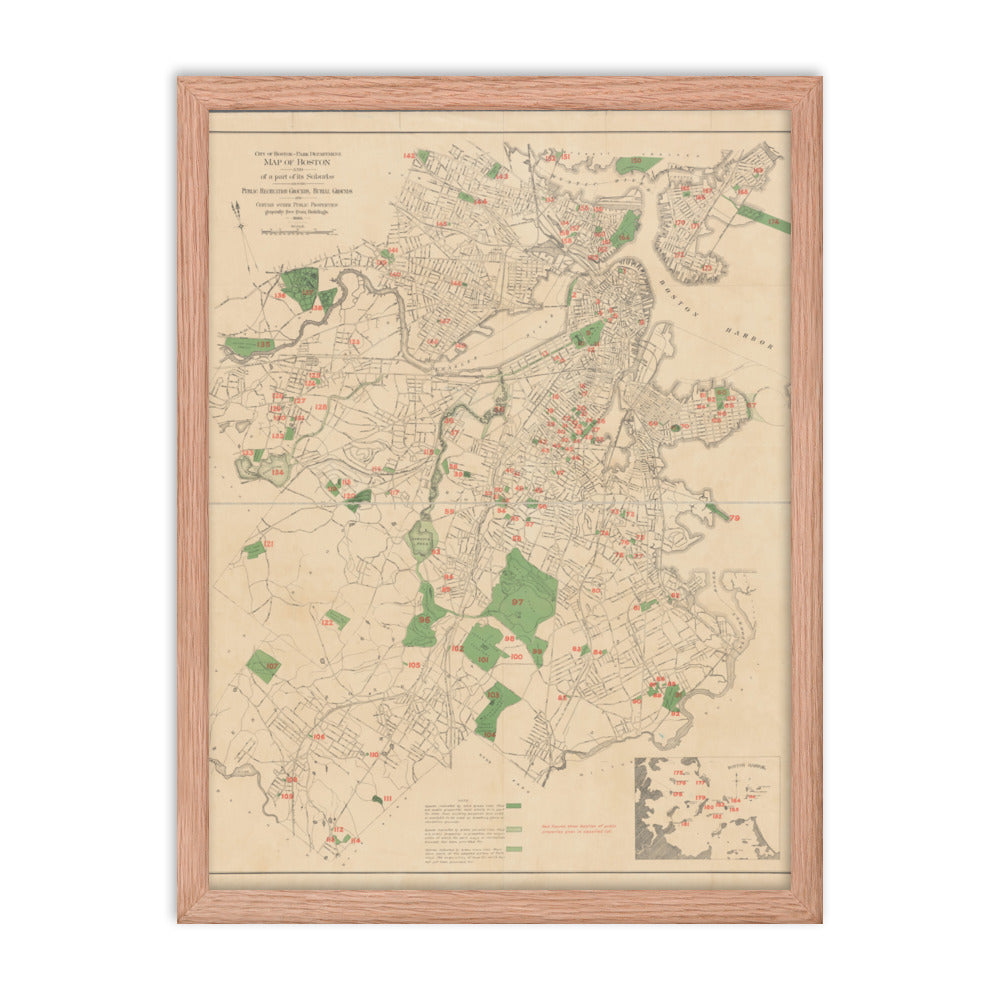 Map of Historic Boston, MA: 1886 Framed poster