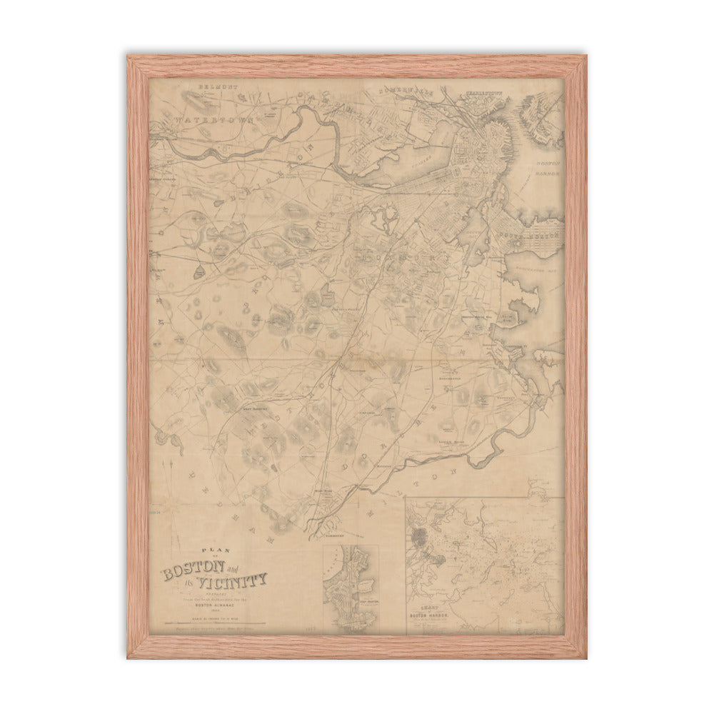 Map of Historic Boston, MA: 1868 Framed poster