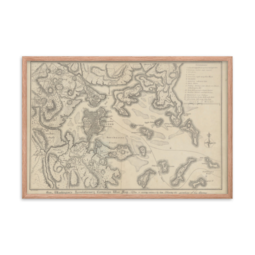 General Washington's Revolutionary Campaign War Map: Defending Boston, 1776 Framed Poster