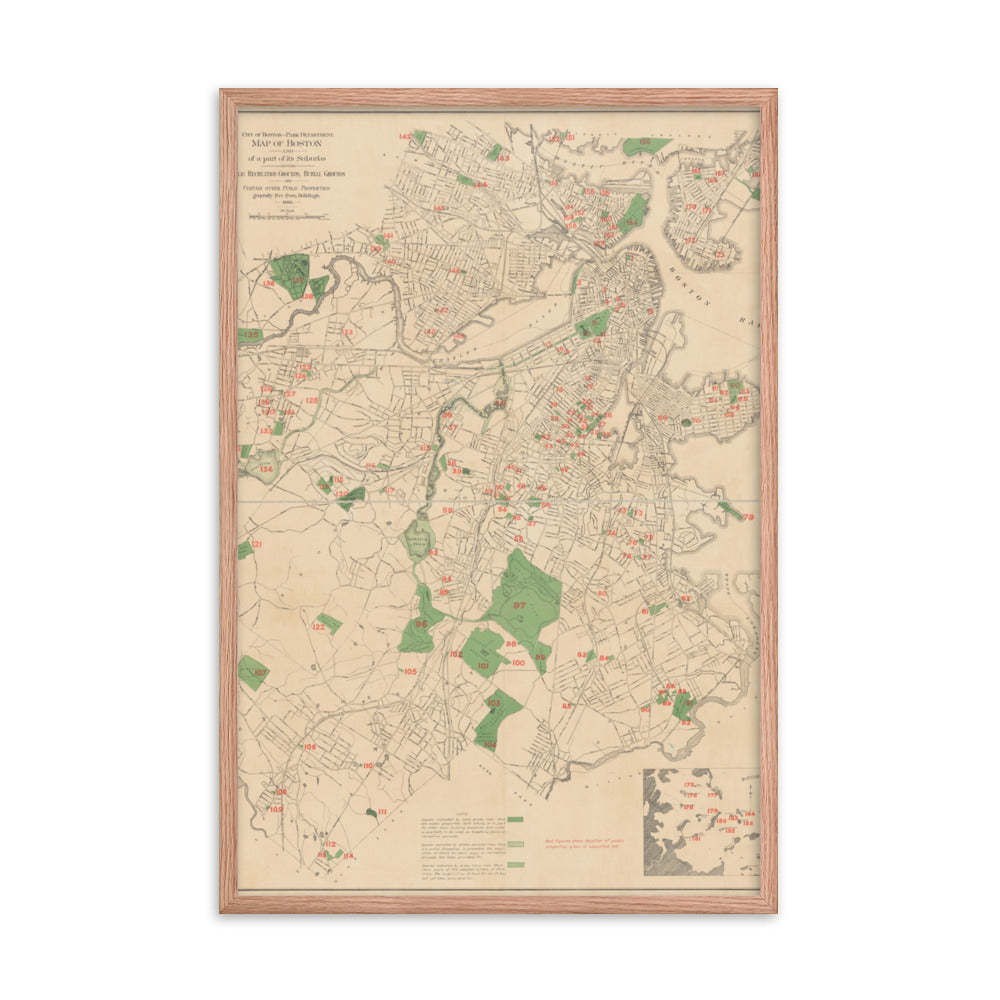 Map of Historic Boston, MA: 1886 Framed poster