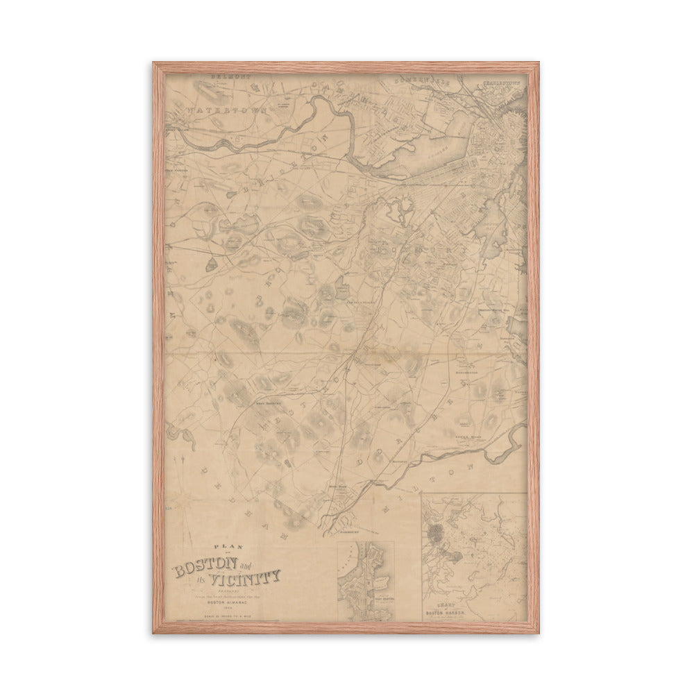 Map of Historic Boston, MA: 1868 Framed poster