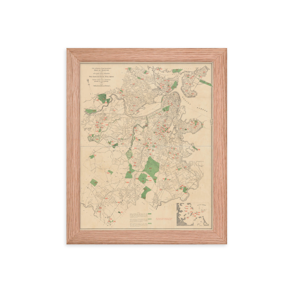 Map of Historic Boston, MA: 1886 Framed poster