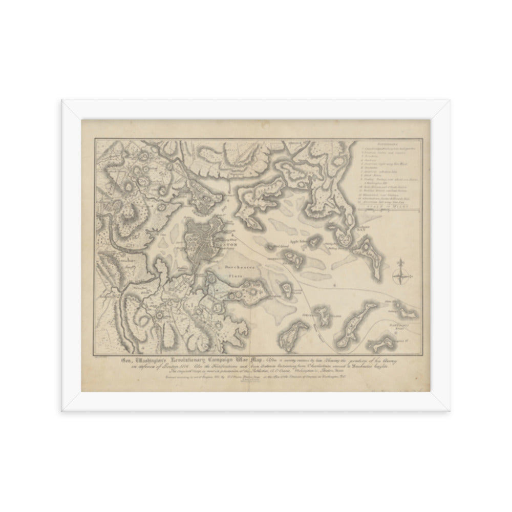 General Washington's Revolutionary Campaign War Map: Defending Boston, 1776 Framed Poster