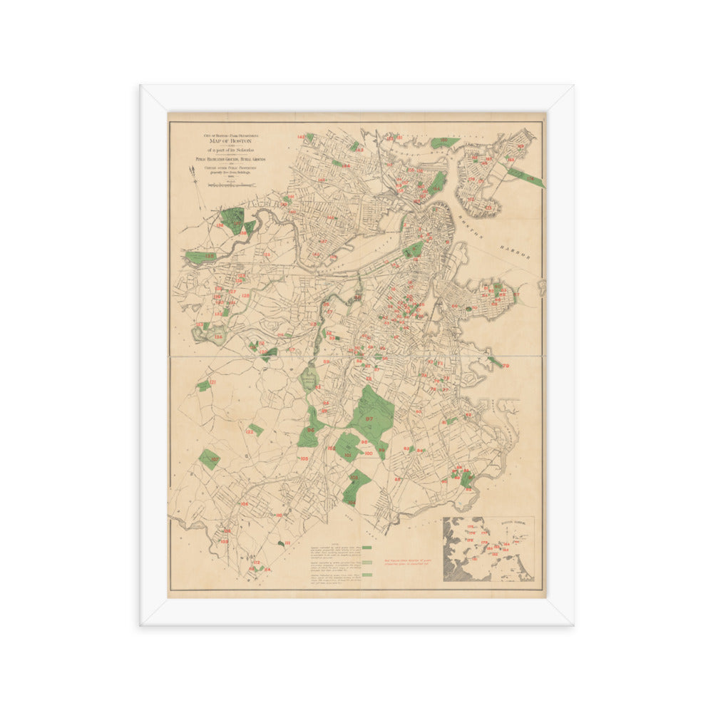 Map of Historic Boston, MA: 1886 Framed poster