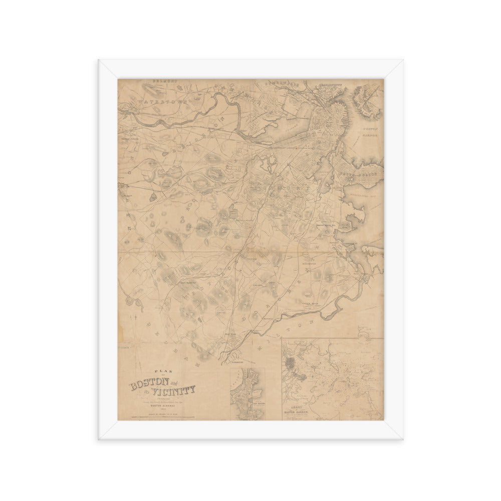 Map of Historic Boston, MA: 1868 Framed poster